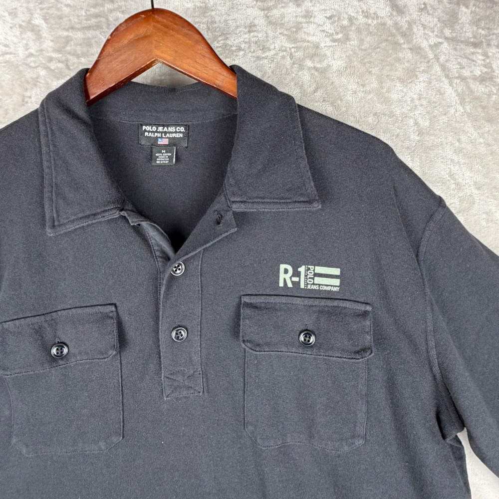 Polo Jeans Co Ralph Lauren Mens Black Utility R-1 Graphic Polo Shirt Medium